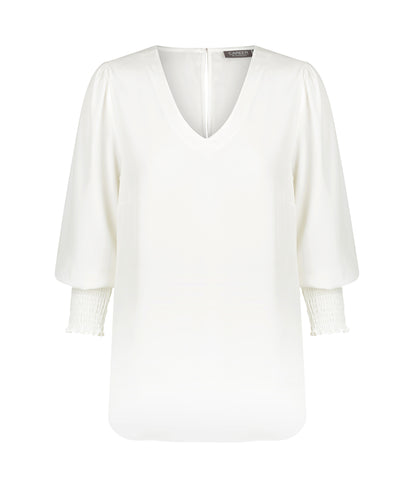 Kildare-CLEO V NECK SHIRRED CUFF TOP-1803WZ