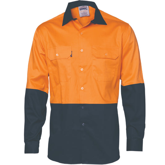 SAFE-HiVis Two Tone Cotton Drill Shirt - Long Sleeve-3832